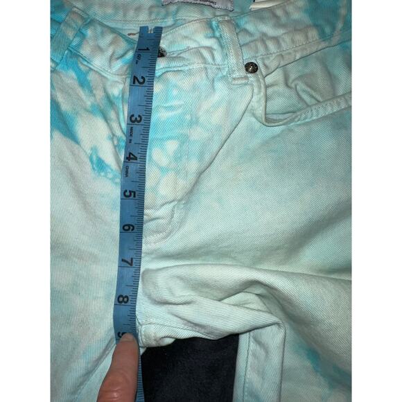 VINTAGE 90's ABS TURQUOISE TIE DYE COTTON DENIM CROP JEANS 2 - Picture 5 of 10